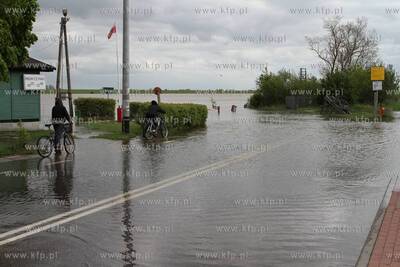 Podniesiony stan Wisly w okolicach jej ujscia do morza...