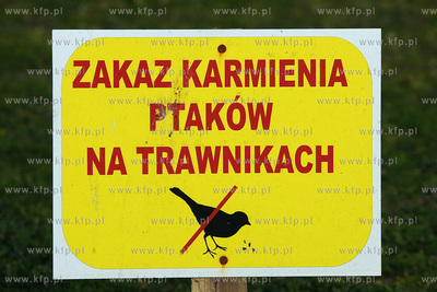Sopot. Tabilce zakazujace dokarmiania ptakow na trawnikach...