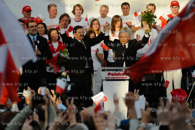 Gdansk. Targ Rybny. Wiec wyborczy Jaroslawa Kaczynskiego,...