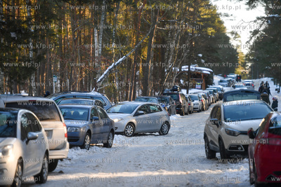Zimowy spacer po plaży w Sobieszewie. Nz. samochody...