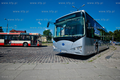 Gdansk. Targ Rakowy. Prezentacja chinskiego autobusu...