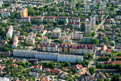 Gdansk Brzezno z lotu ptaka. Widoczne ul. Dworska,...