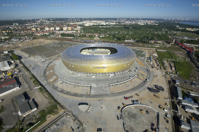 Gdansk, budowa stadionu PGE Arena z lotu ptaka. 06.06.2011...
