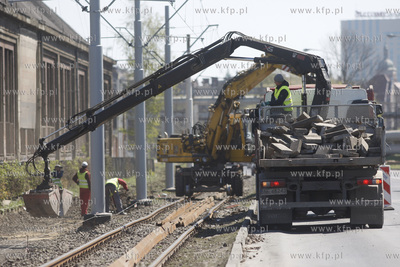 Gdansk. Jana z Kolna. Remont tramwajowego torowiska...