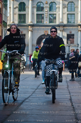 Gdansk. Ul. Dluga. Zimowy Przejazd Rowerowy, zorganizowany...