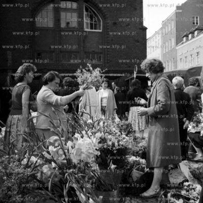 Handel kwiatami pod Halą Targową w Gdańsku. 1963...
