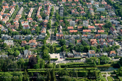 Gdansk Oliwa z lotu ptaka. Na dole fragment parku oliwskiego...