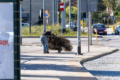 Siedlce. Mężczyzna ciągnie wózek ze złomem. 01.10.2024...