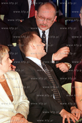 Andrzj Trojanowski i Donald Tusk przed programem telewizyjnym,...