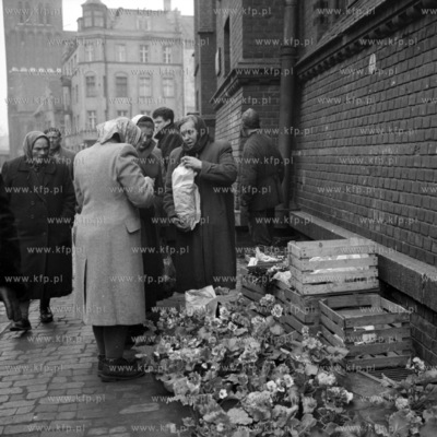Handel warzywami i owocami obok Hali Targowej w Gdańsku....