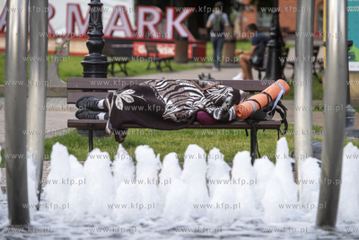 Drzemka na ławce na skwerze Heweliusza w Gdańsku....