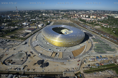 Gdansk, budowa stadionu PGE Arena z lotu ptaka. 06.06.2011...