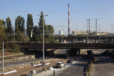 Gdansk. Remont torowiska tramwajowego w okolicach Wezla...