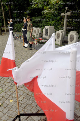 Harcerze i marynarze trzymaja warte honorowa na cmentarzu...