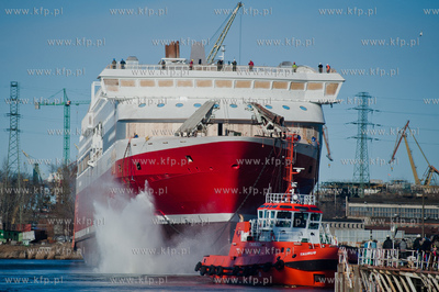 Stocznia Gdansk. Pochylnia B1. Wodowanie promu pasazersko-samochodowego...