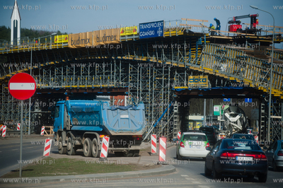 Gdansk. Budowa wiaduktu na ul. Slowackiego, bedacego...