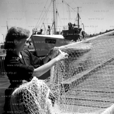 Praca w przy sieciach w porcie Gdynia.  1966 
z0006227
Fot....