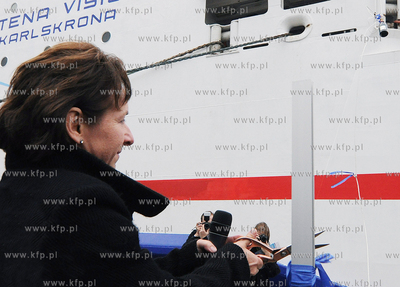 Uroczystosc chrztu nowego promu Stena Line zacumowanego...