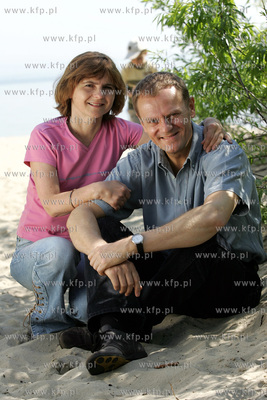 Donald Tusk z zona Malgorzata i psem Szeryfem. 26.05.2005...