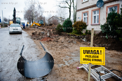 Slupsk. Remontowana i modernizowana ulica Grunwaldzka,...