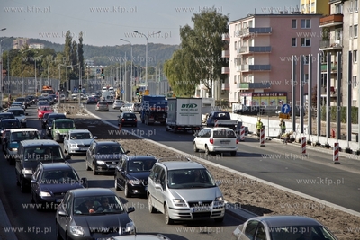 Gdansk. Budowa Trasy Slowackiego. Korek na wysokosci...