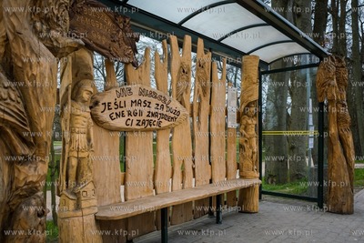 Rzeźbiony przystanek autobusowy w Bolszewie, gmina...