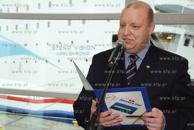 Uroczystosc chrztu nowego promu Stena Line zacumowanego...