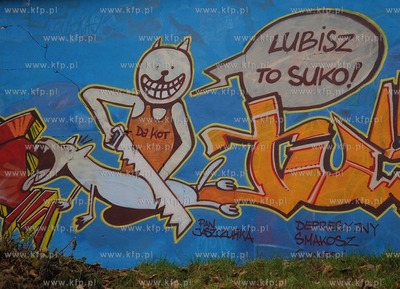 Niecenzuralne grafitti w gdanskim parku na skraju ulic...