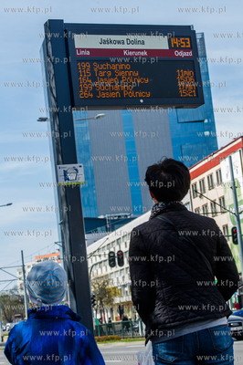 Gdansk. Wrzeszcz. Tablica informacyjna ZKM na przystanku...