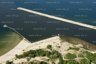 Gdansk z lotu ptaka.  Ujcie Wisly Smialej do morza,...