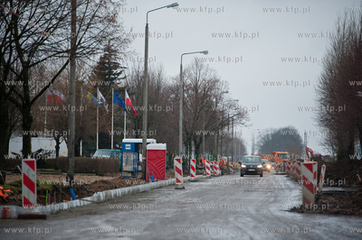Slupsk. Remontowana i modernizowana ulica Grunwaldzka,...