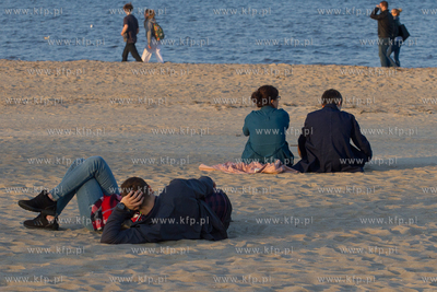 Sopot, plaża, pierwsze ciepłe dni wiosny, 08.04.2018,...