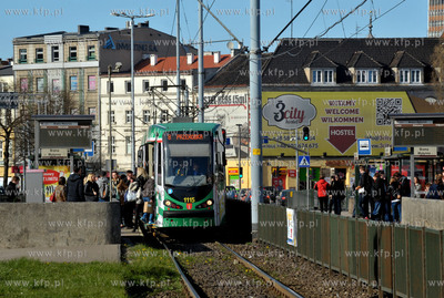 Gdansk. Tramwaj w barwach Lechii Gdansk na ul. Waly...
