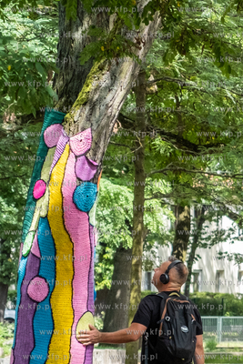 Gdańsk, Strzyża. Plac Gen. Maczka. Nz. Drzewa ozdobione...