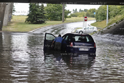 Gdansk Zaspa. Zalany przejazd pod wiaduktem na Al....