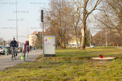 Znicze na ściętym drzewie przy ul. Kartuskiej w Gdańsku....
