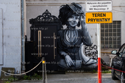 Mural autorstwa Marka Looneya Rybowskiego na elewacji...