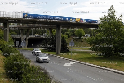 Gdansk Zaspa. Wiadukt nad Al. Jana Pawla II. Bannery...