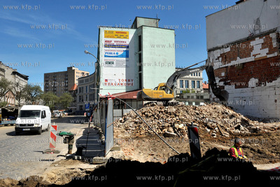 Gdansk. Dolne Miasto. Remont i przebudowa ulicy Lakowej....